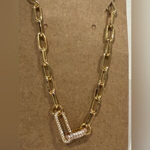 Gold Plated Link Chain Bracelet with Pavé Accent